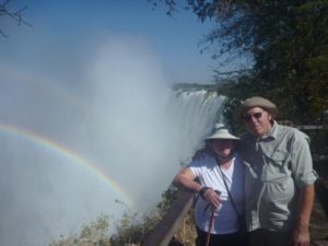 senior couple at huge waterfall