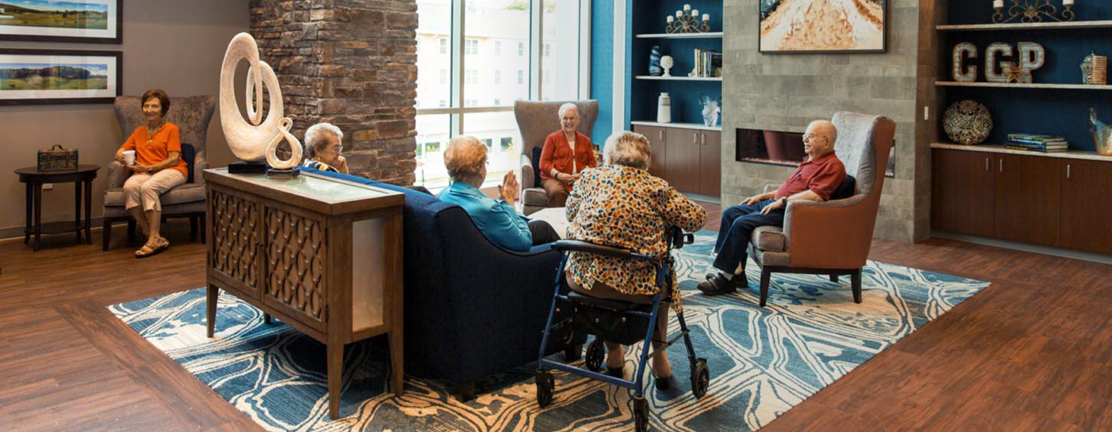 group of seniors in lobby