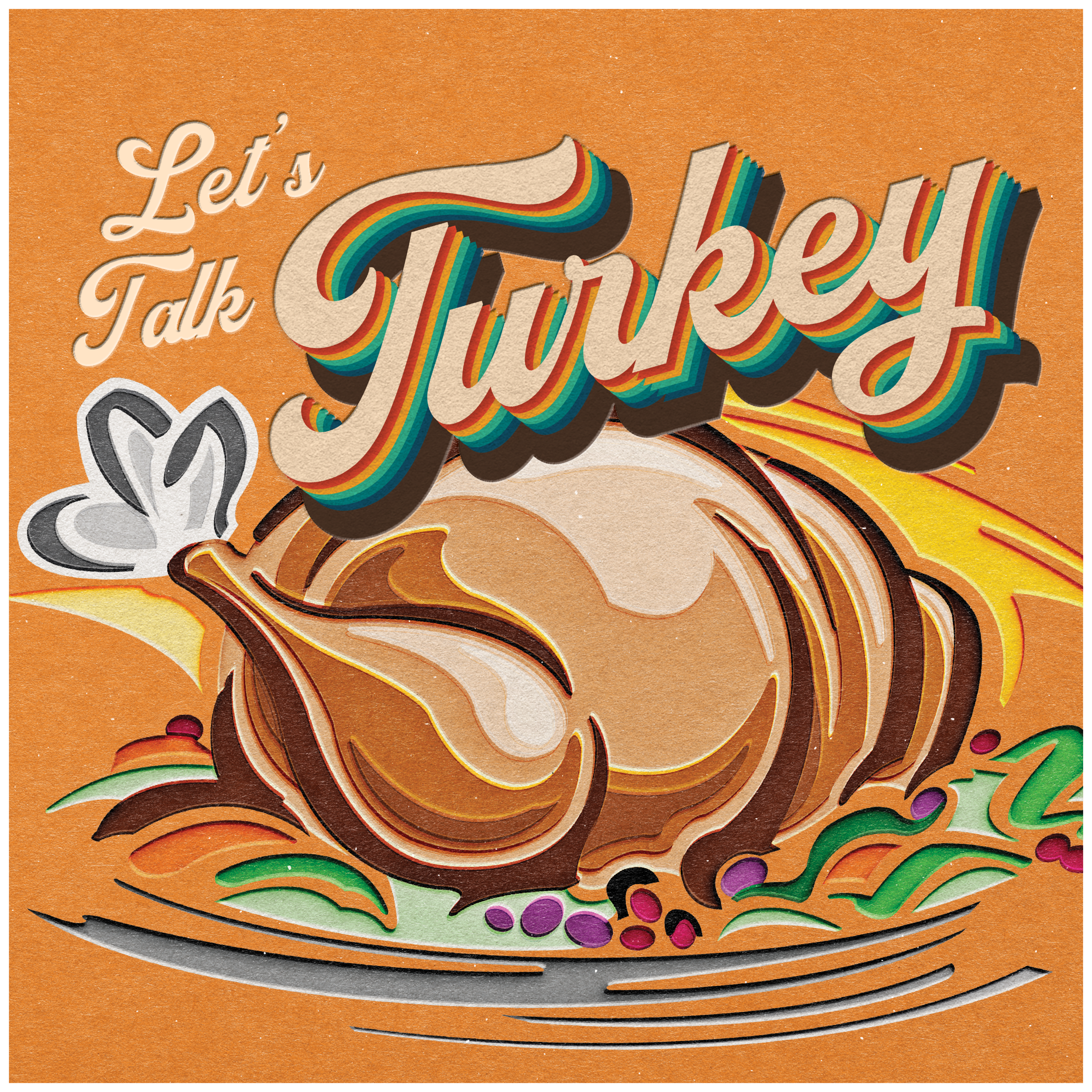 Friendsgiving event graphic with a turkey